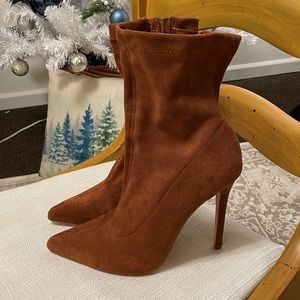 cognac suede sock boot, stiletto boot size 8